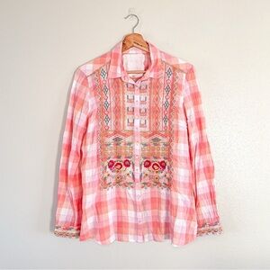 Johnny Was | Western Embroidered 3J Workshop Button Back Plaid Shirt
